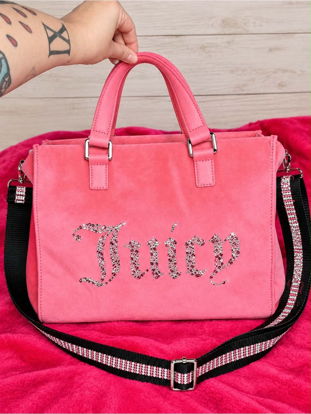 Juicy Couture Hot Pink Crystal-Embellished Tote